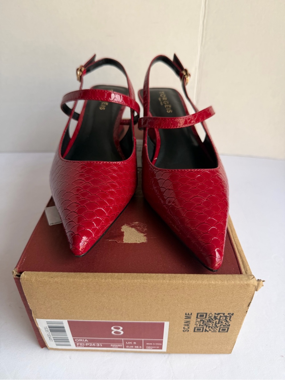 Red Textured Pointed-Toe Slingback Heels by JAGGAR